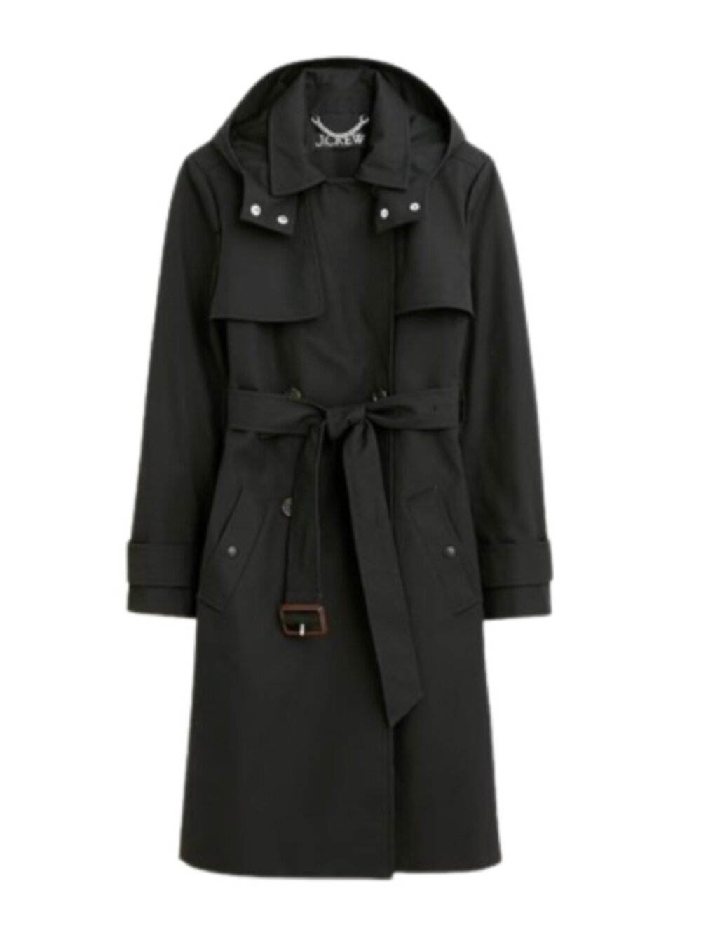 NWT JCREW NEW Icon Trench Coat Womens 8 Black Hooded Hood Belt Jacket BF456 NEW